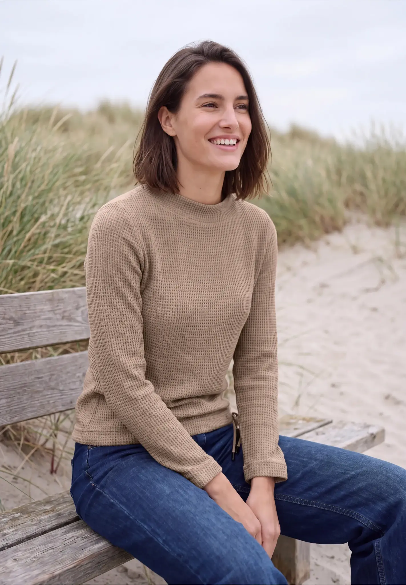 Cecil Shirt with Standing Collar - Creamy Mocha Melange