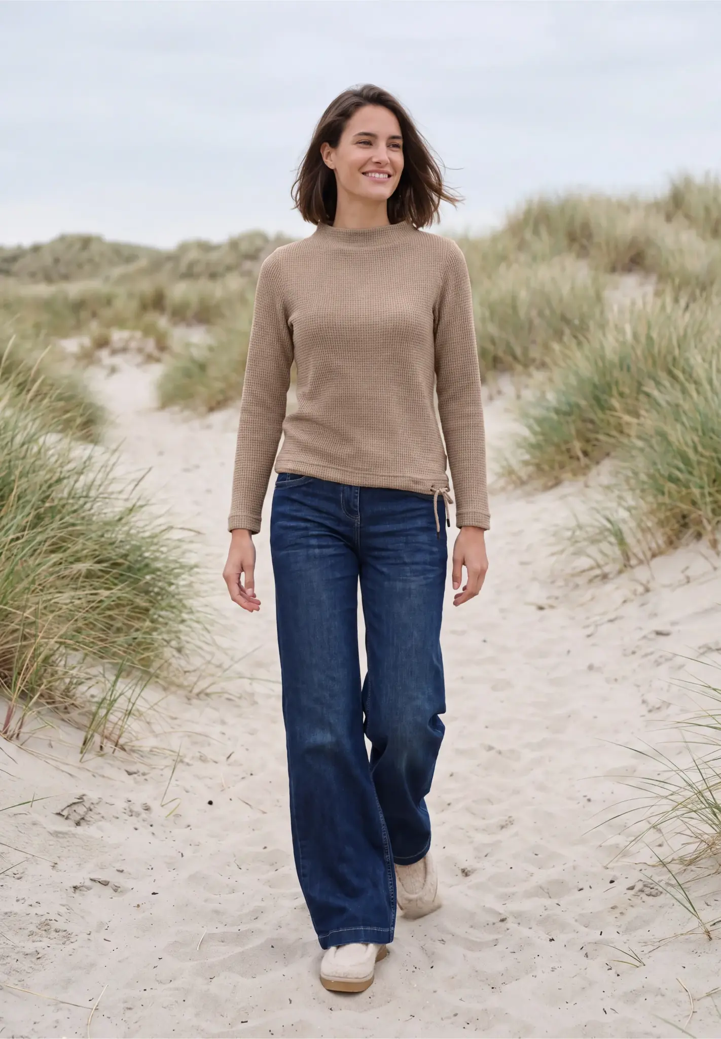 Cecil Shirt with Standing Collar - Creamy Mocha Melange