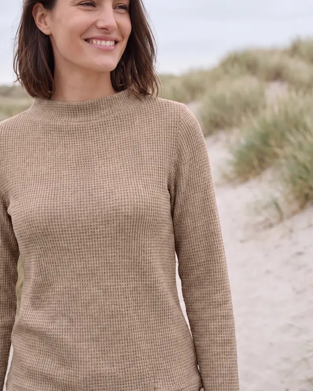 Cecil Shirt with Standing Collar - Creamy Mocha Melange