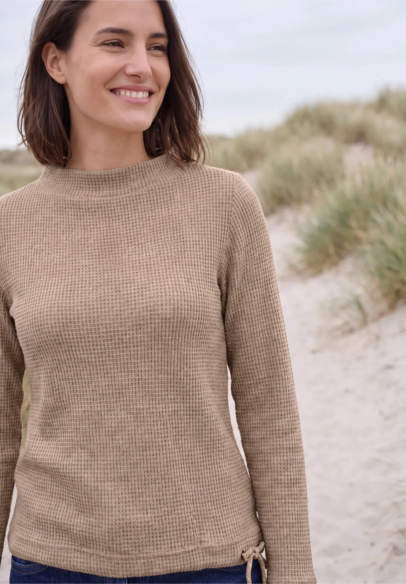 Cecil Shirt with Standing Collar - Creamy Mocha Melange