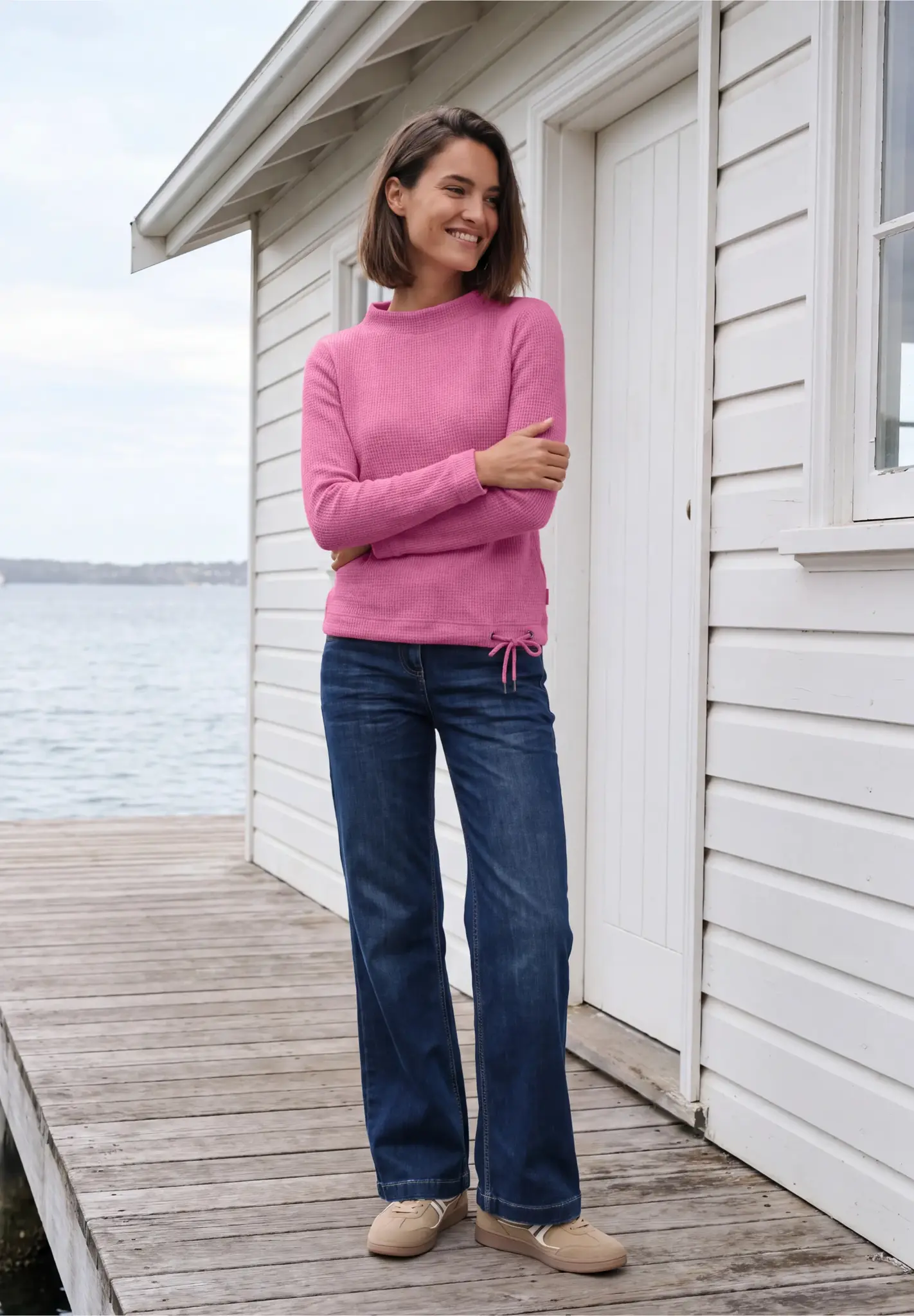 Cecil Shirt with Standing Collar - Pink Flash Melange
