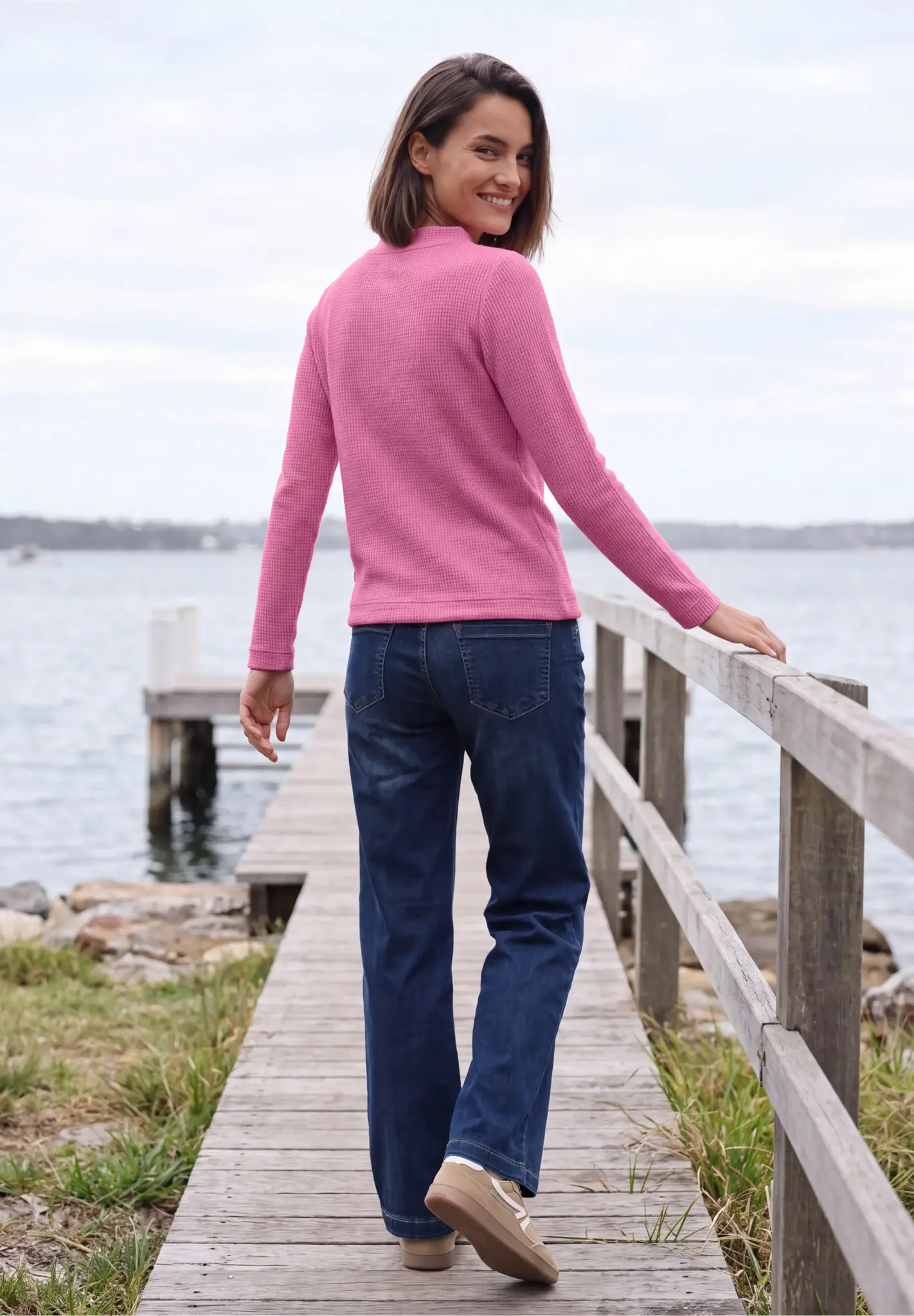 Cecil Shirt with Standing Collar - Pink Flash Melange