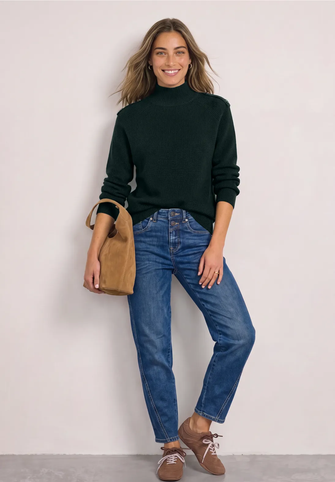 Street One Jumper with Button Detail - Stormy Green