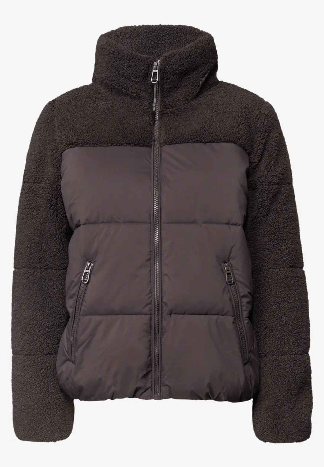 Street One Studio Quilted Jacket with Teddy Details – Charred Brown