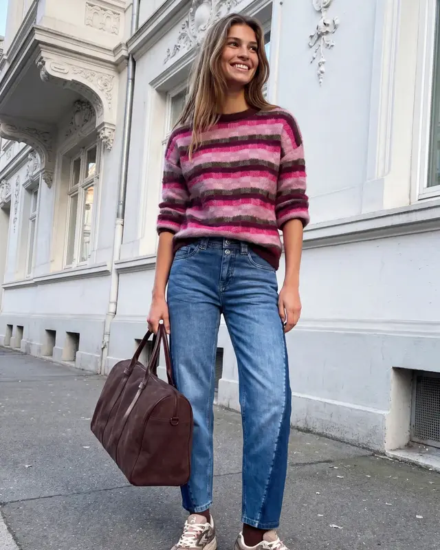 Street One Studio Trui met Ruitjespatroon - Russet Red
