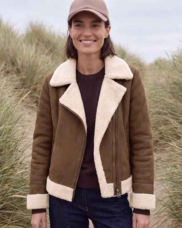 Cecil Veloursjacke mit Teddydetails - Mocha Brown
