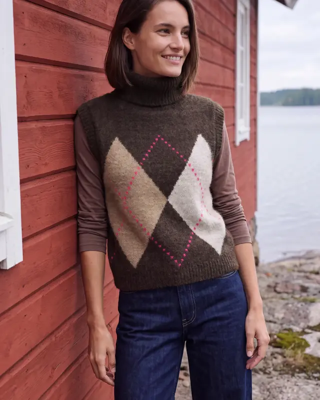 Cecil Strickweste mit Argyle Muster- Truffle Brown