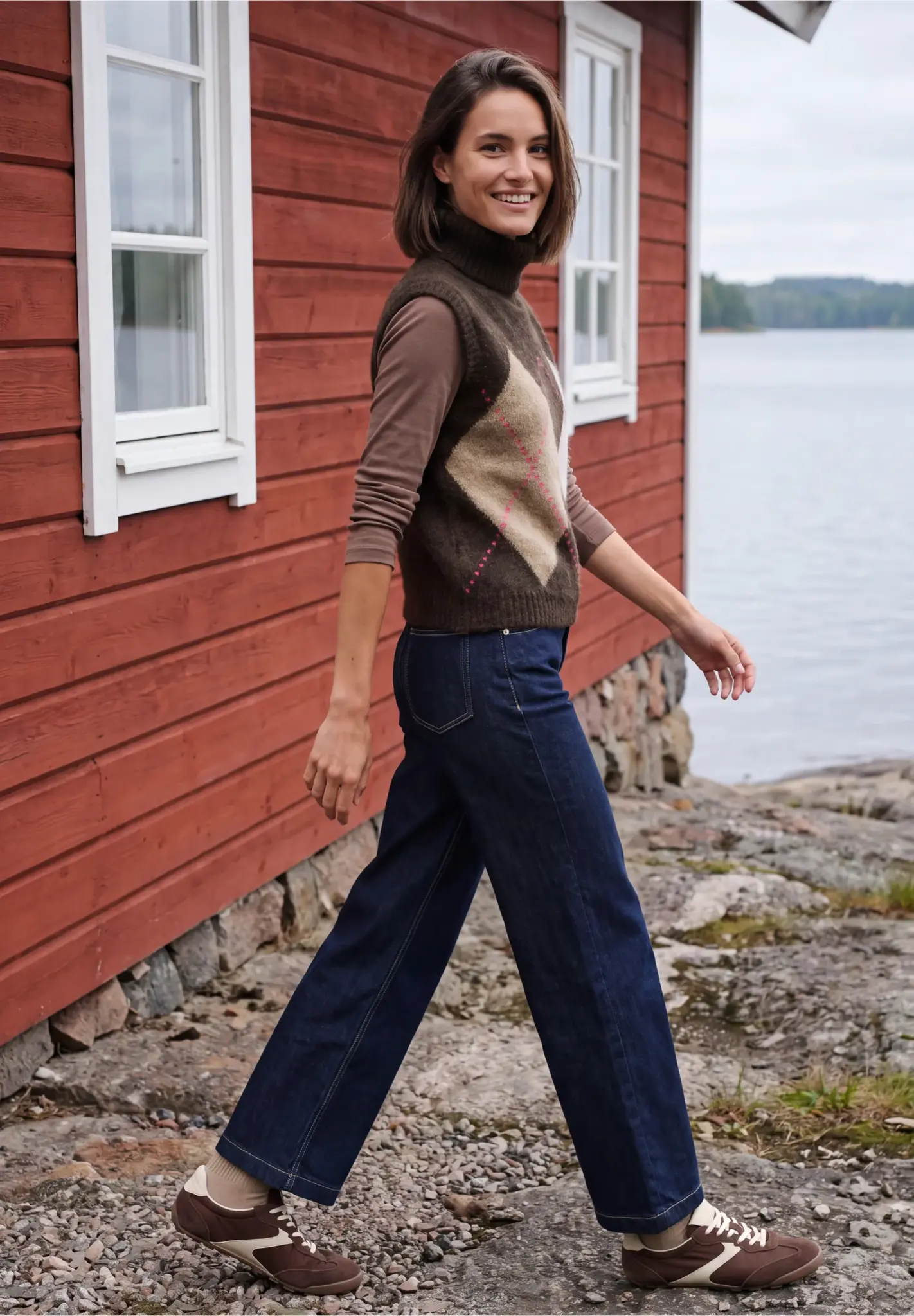 Cecil Strickweste mit Argyle Muster- Truffle Brown