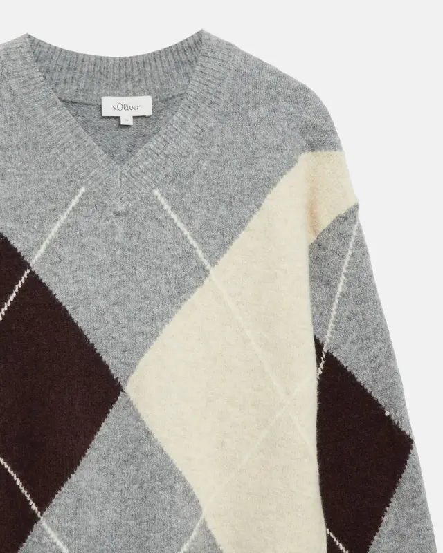 S. Oliver Jumper with Argyle Muster - Grey