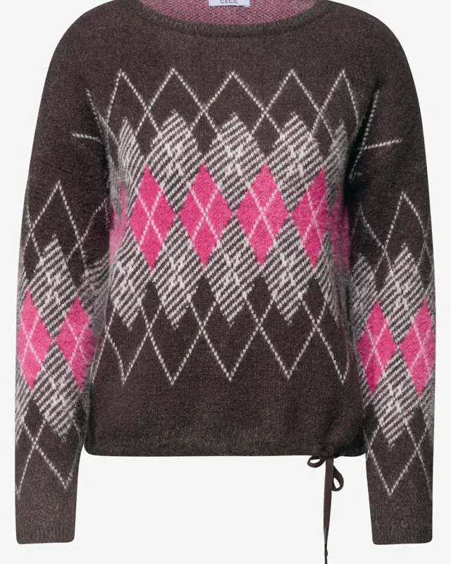 Cecil Jumper with Argyle Print - Truffle Brown