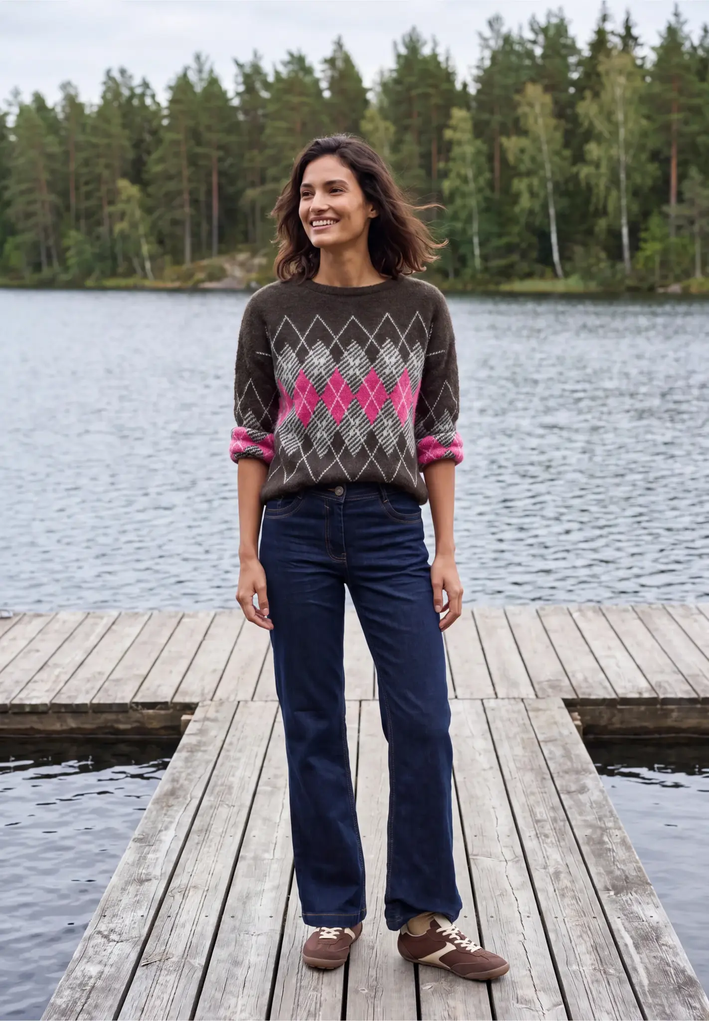 Cecil Jumper with Argyle Print - Truffle Brown