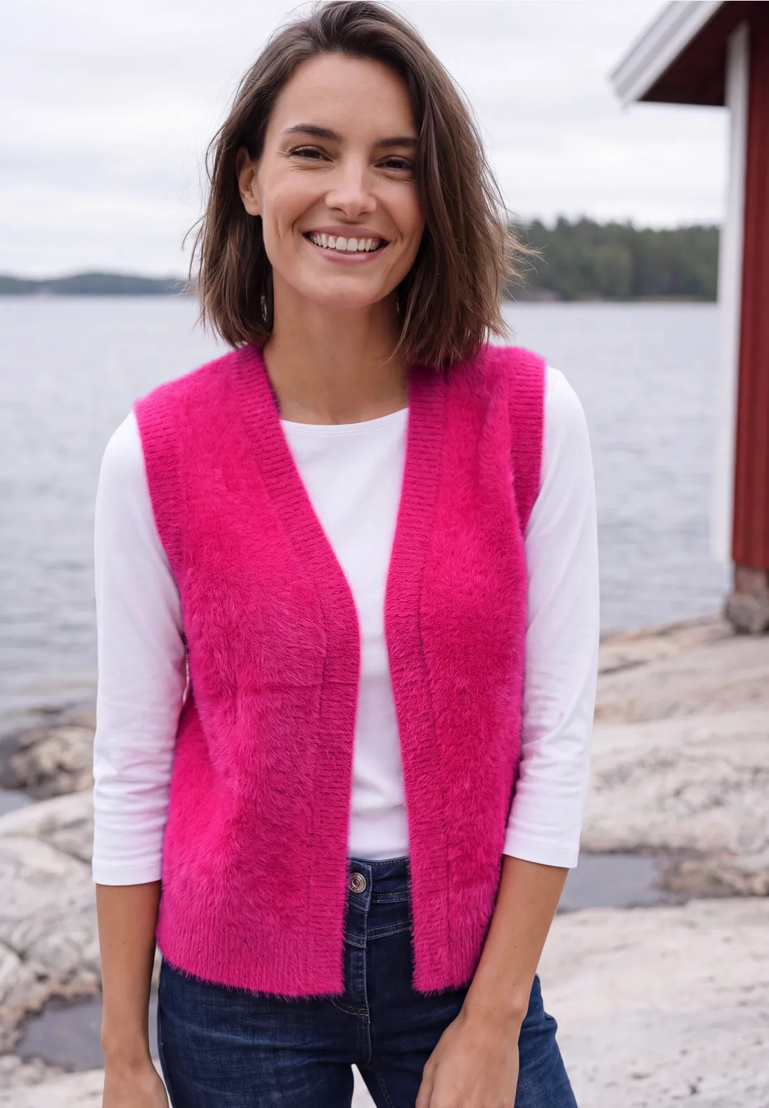 Cecil Open Cardigan, Federgarn - Pink Flash