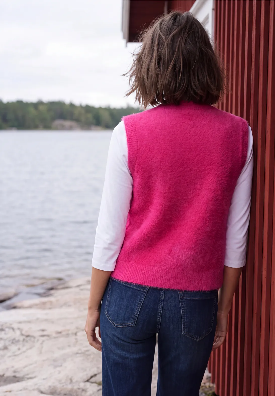 Cecil Open Cardigan, Feather Yarn - Pink Flash