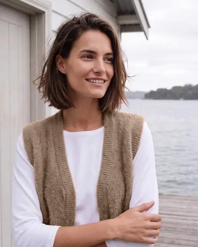 Cecil Open Cardigan, Feather Yarn - Creamy Mocha