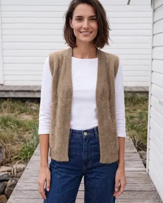 Cecil Open Cardigan, Federgarn - Creamy Mocha