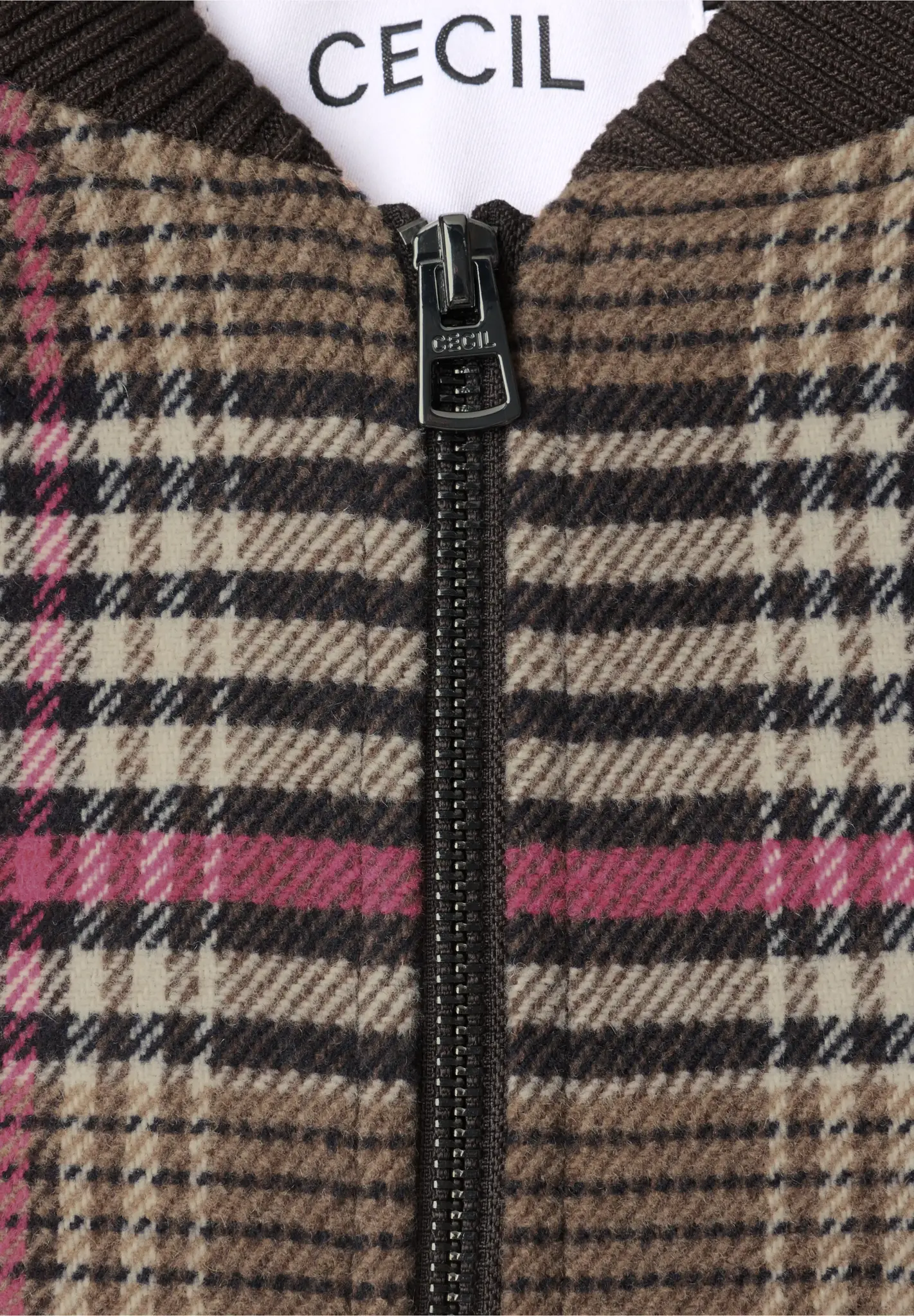 Cecil Blouson with Check and Wool - Dark Toffee Brown