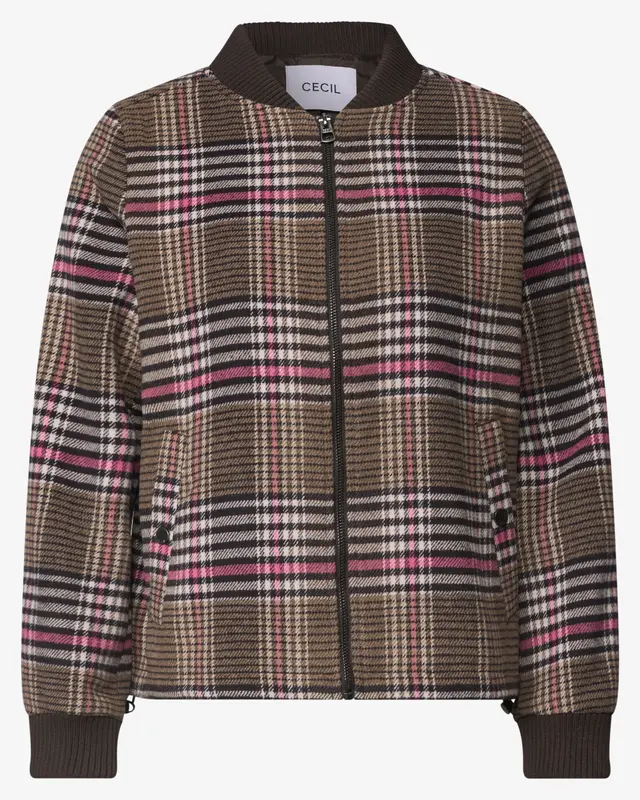 Cecil Blouson with Check and Wool - Dark Toffee Brown