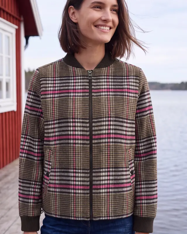 Cecil Blouson met Ruitjes en Wol - Dark Toffee Brown