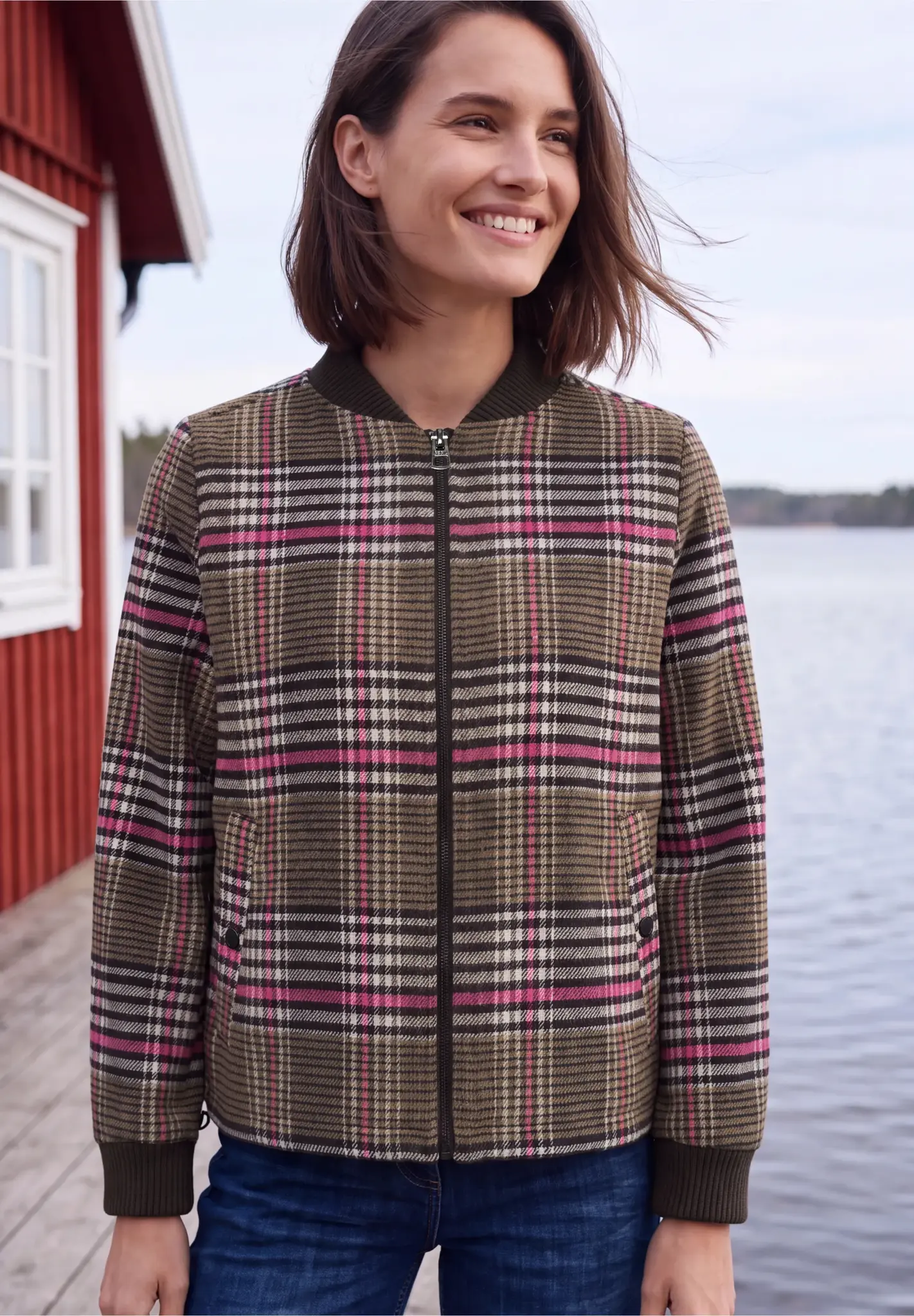 Cecil Blouson mit Karo und Wolle - Dark Toffee Brown