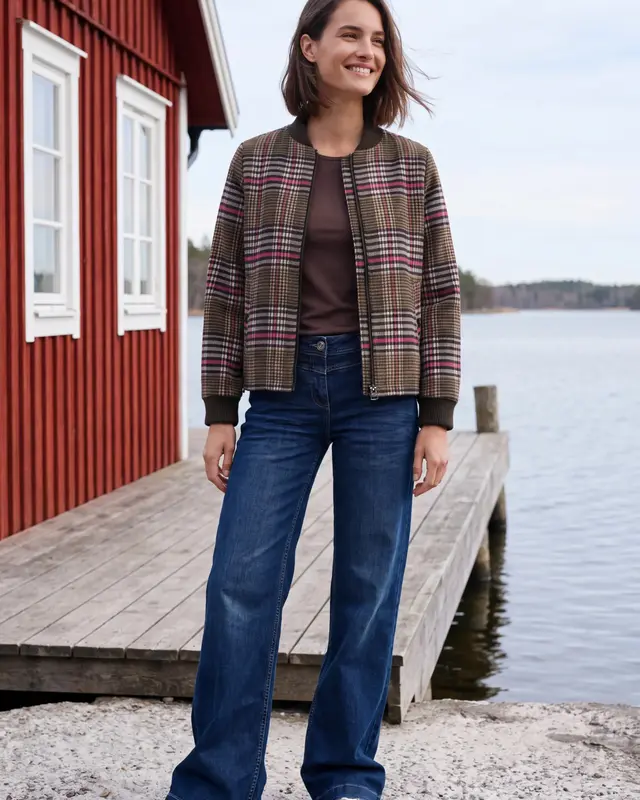 Cecil Blouson met Ruitjes en Wol - Dark Toffee Brown
