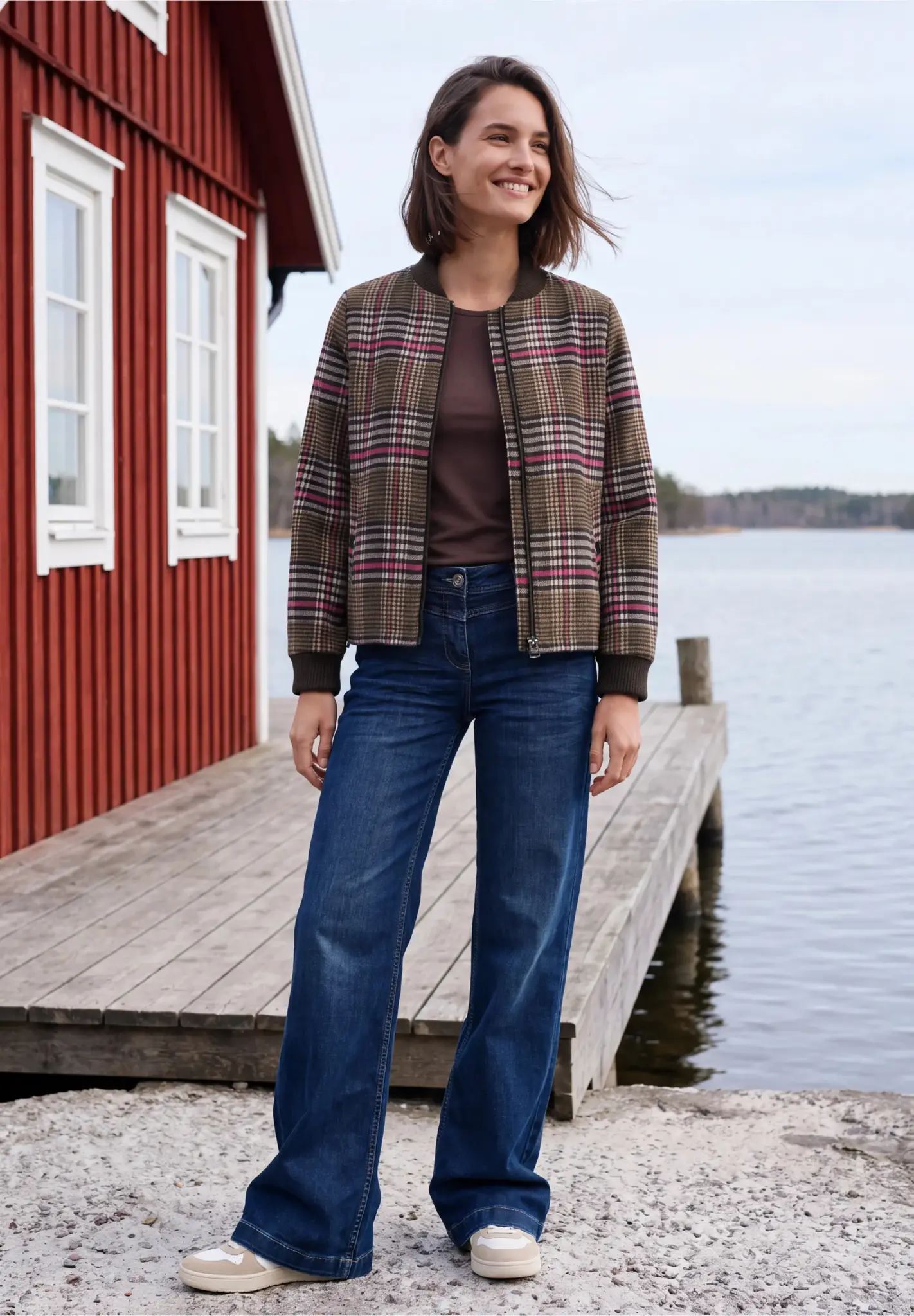 Cecil Blouson mit Karo und Wolle - Dark Toffee Brown