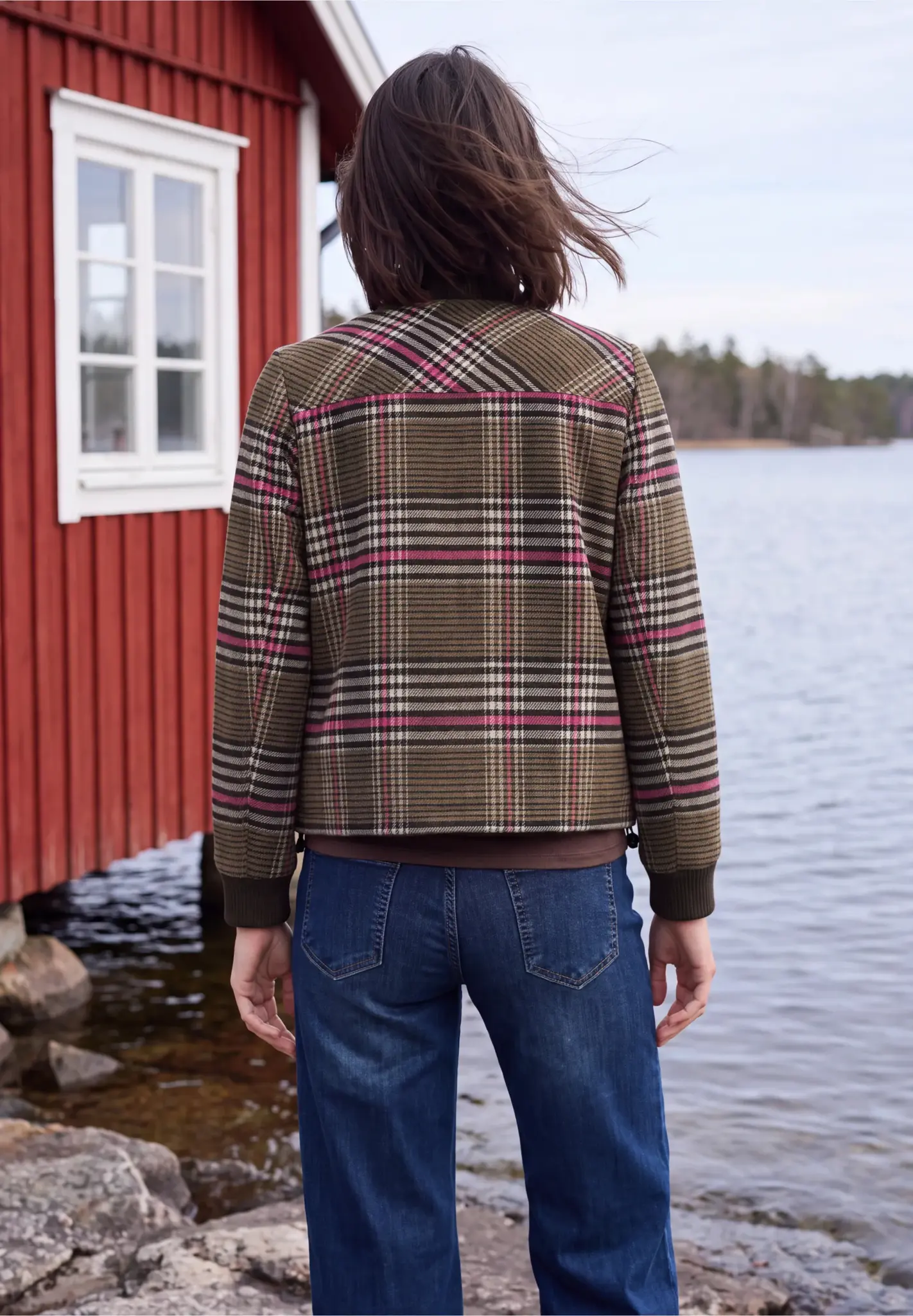 Cecil Blouson with Check and Wool - Dark Toffee Brown