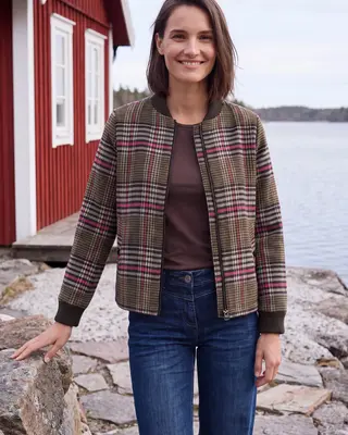 Cecil Blouson with Check and Wool - Dark Toffee Brown