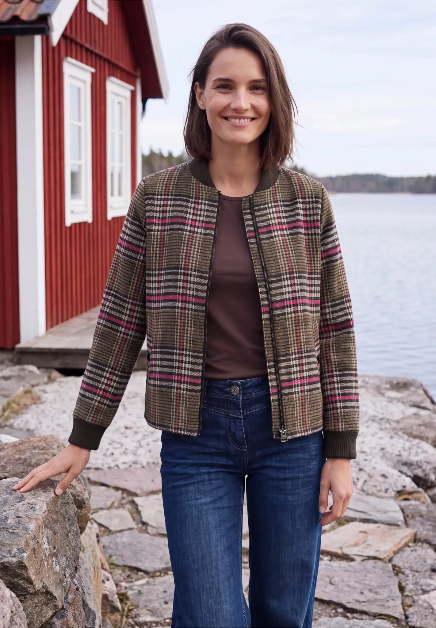 Cecil Blouson with Check and Wool - Dark Toffee Brown