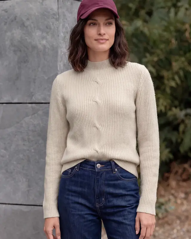 Cecil Jumper with Cable Knit - Oat Milk Beige Melange