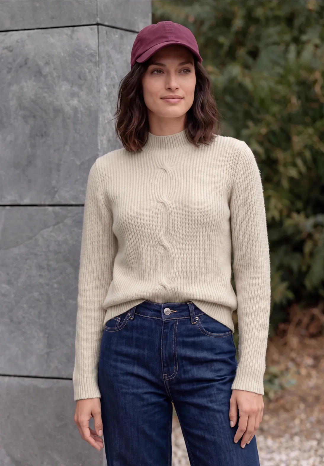 Cecil Trui met Col en Vlechtmotief - Oat Milk Beige Melange