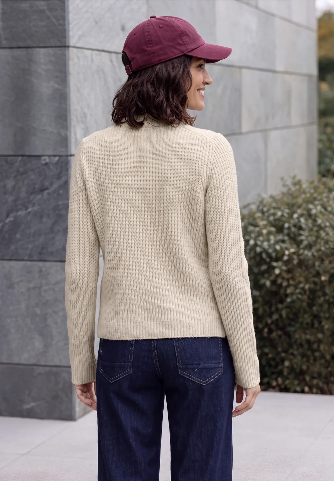 Cecil Trui met Col en Vlechtmotief - Oat Milk Beige Melange
