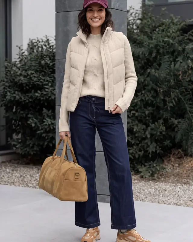 Cecil Trui met Col en Vlechtmotief - Oat Milk Beige Melange