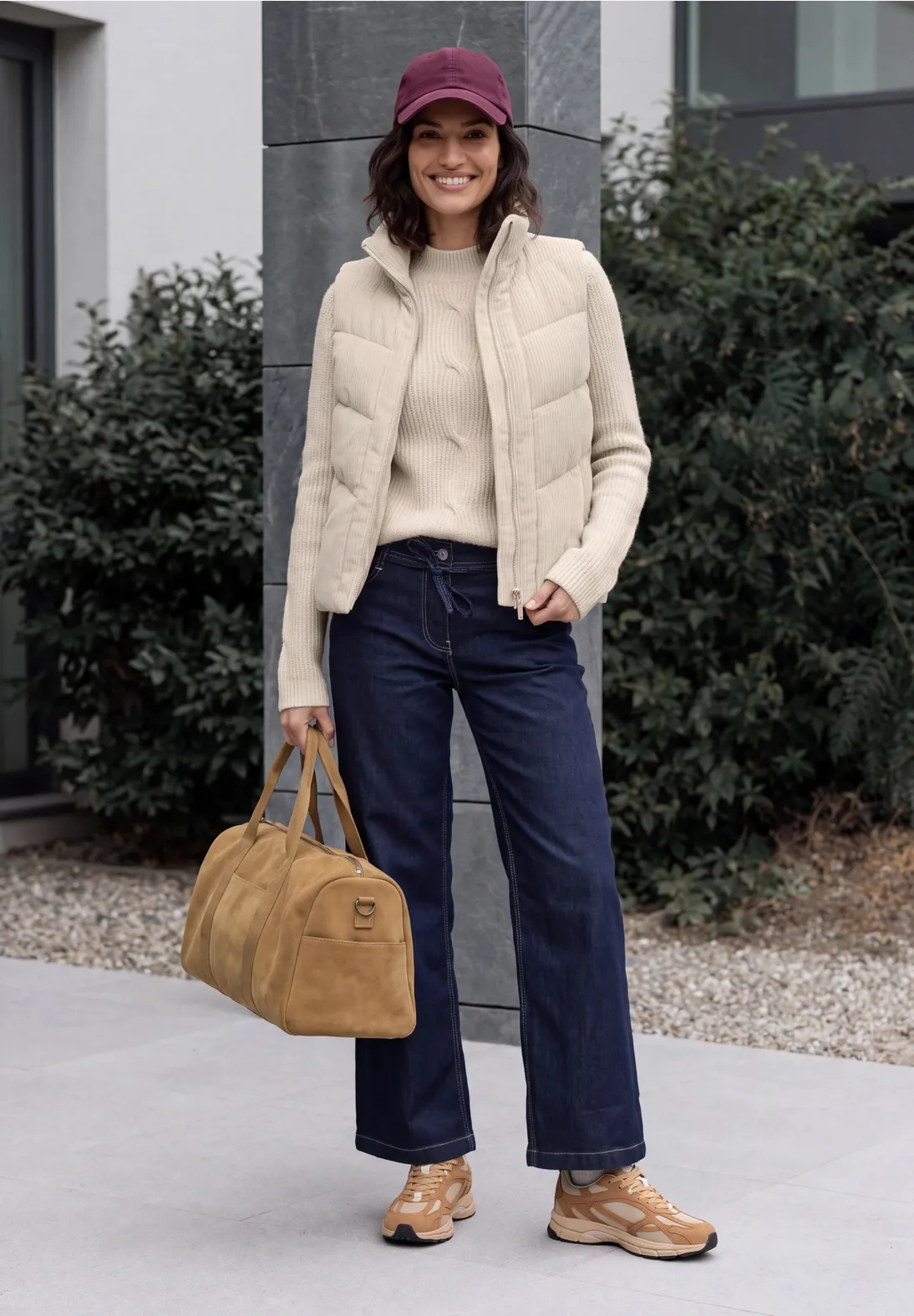Cecil Trui met Col en Vlechtmotief - Oat Milk Beige Melange