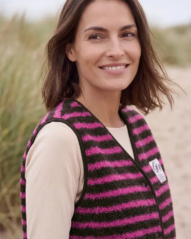 Cecil Teddy Vest met Strepen - Truffle Brown
