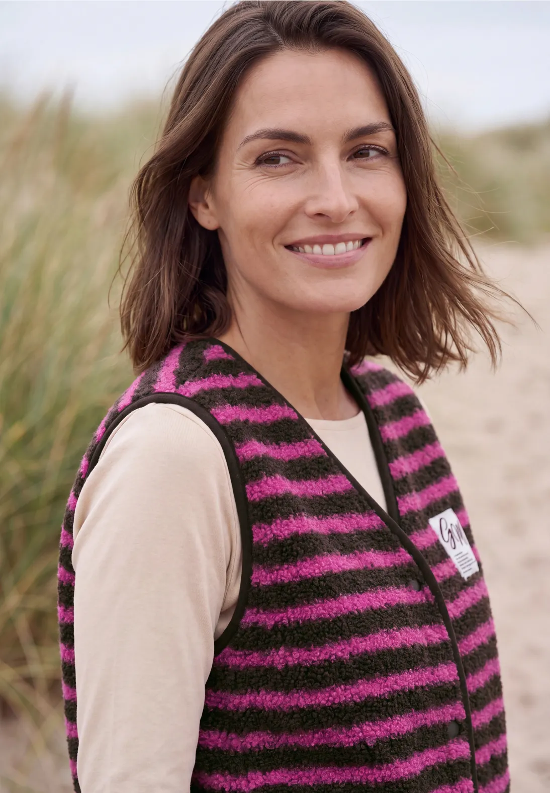 Cecil Teddy Vest met Strepen - Truffle Brown