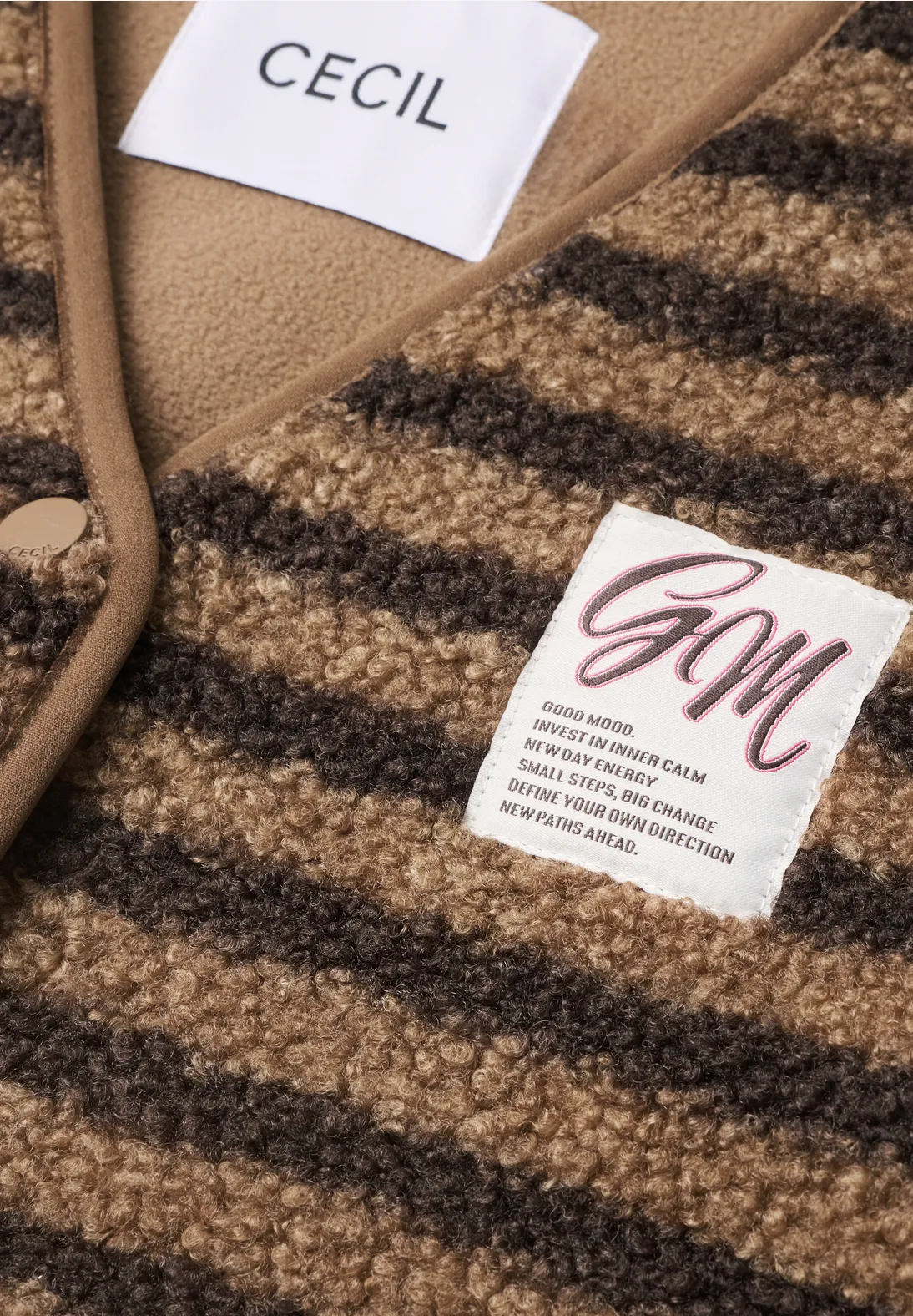 Cecil Teddy Vest with Stripes - Creamy Mocha