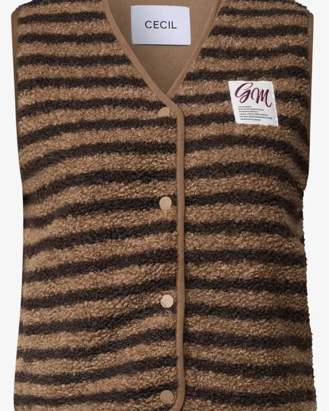Cecil Teddy Vest met Strepen - Creamy Mocha