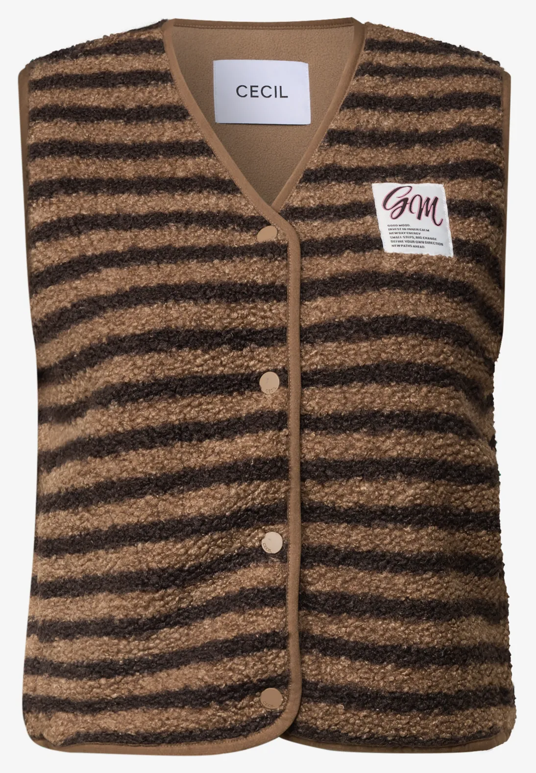 Cecil Teddy Vest met Strepen - Creamy Mocha