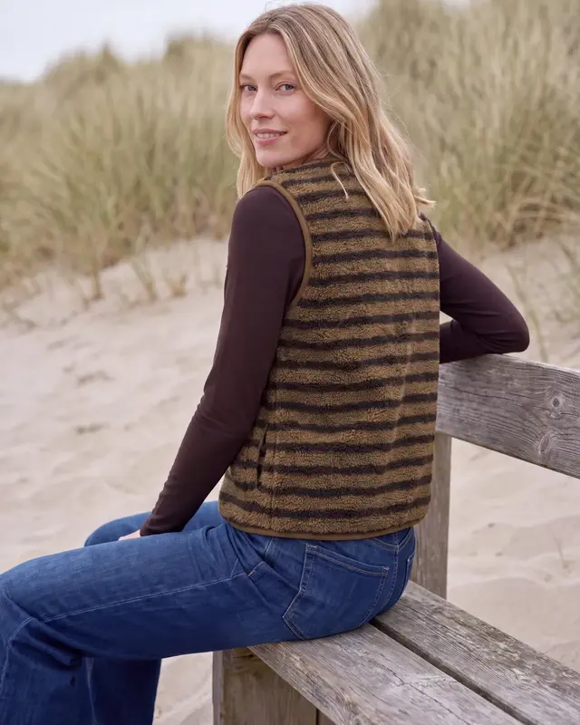Cecil Teddy Vest with Stripes - Creamy Mocha