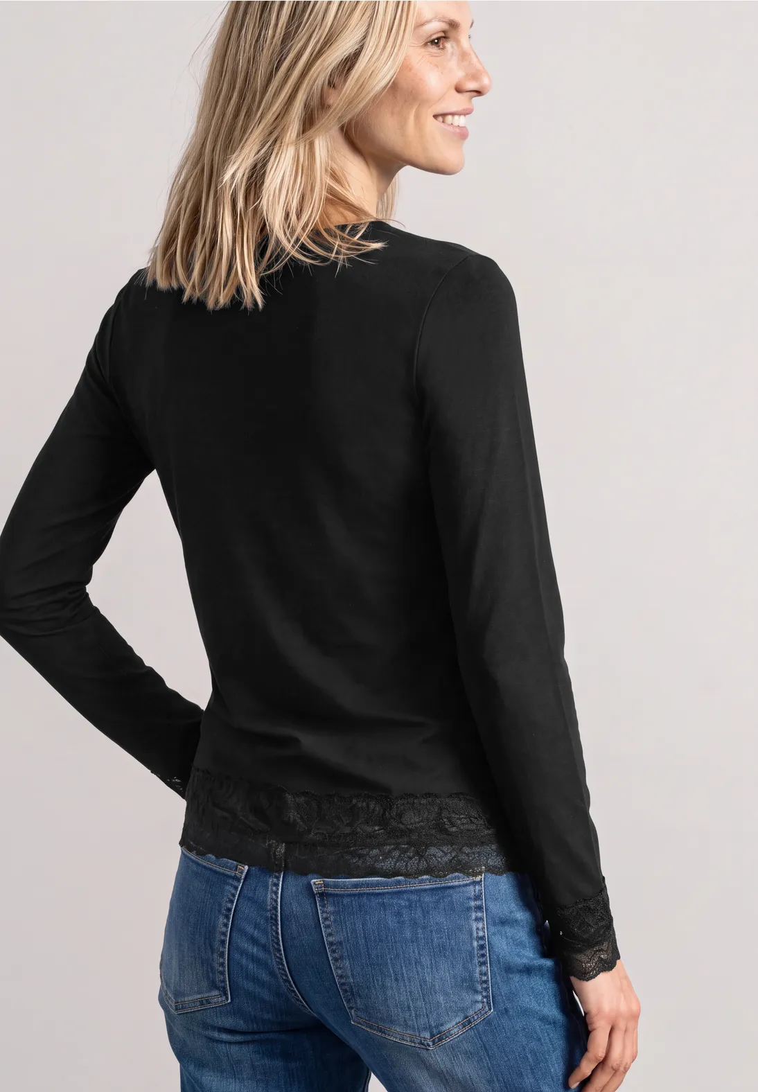Street One Shirt met Lange Mouwen en Kant - Black
