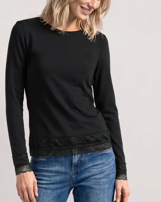 Street One Shirt met Lange Mouwen en Kant - Black