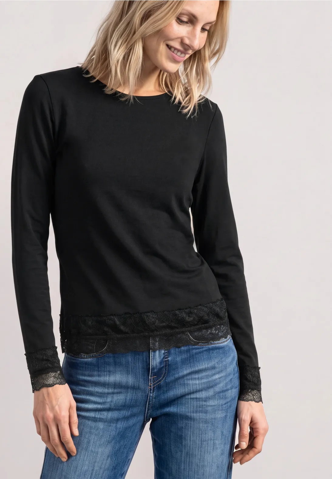 Street One Shirt met Lange Mouwen en Kant - Black