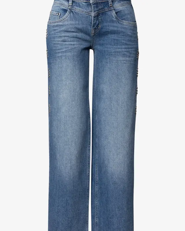 Street One Studio Wide Leg Jeans with Studs Luca - Mid Blue Authentic Washed