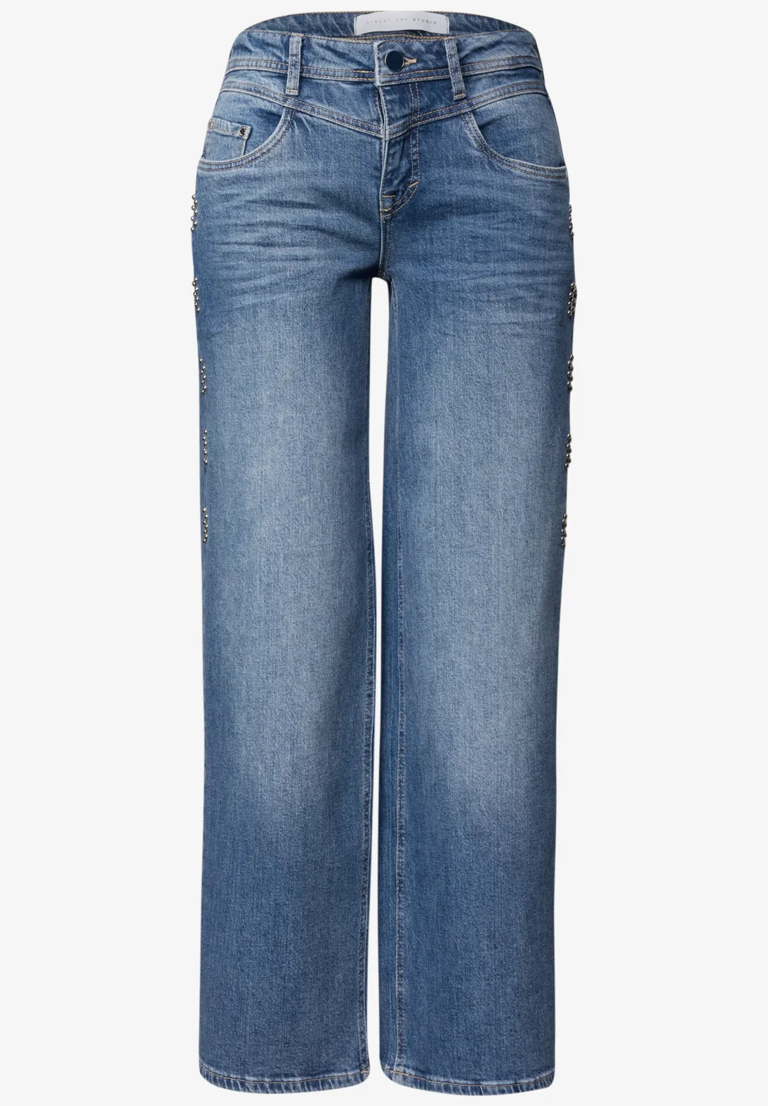 Street One Studio Wide Leg Jeans met Studs Luca - Mid Blue Authentic Washed