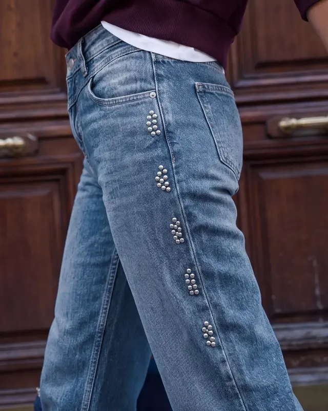 Street One Studio Wide Leg Jeans with Studs Luca - Mid Blue Authentic Washed