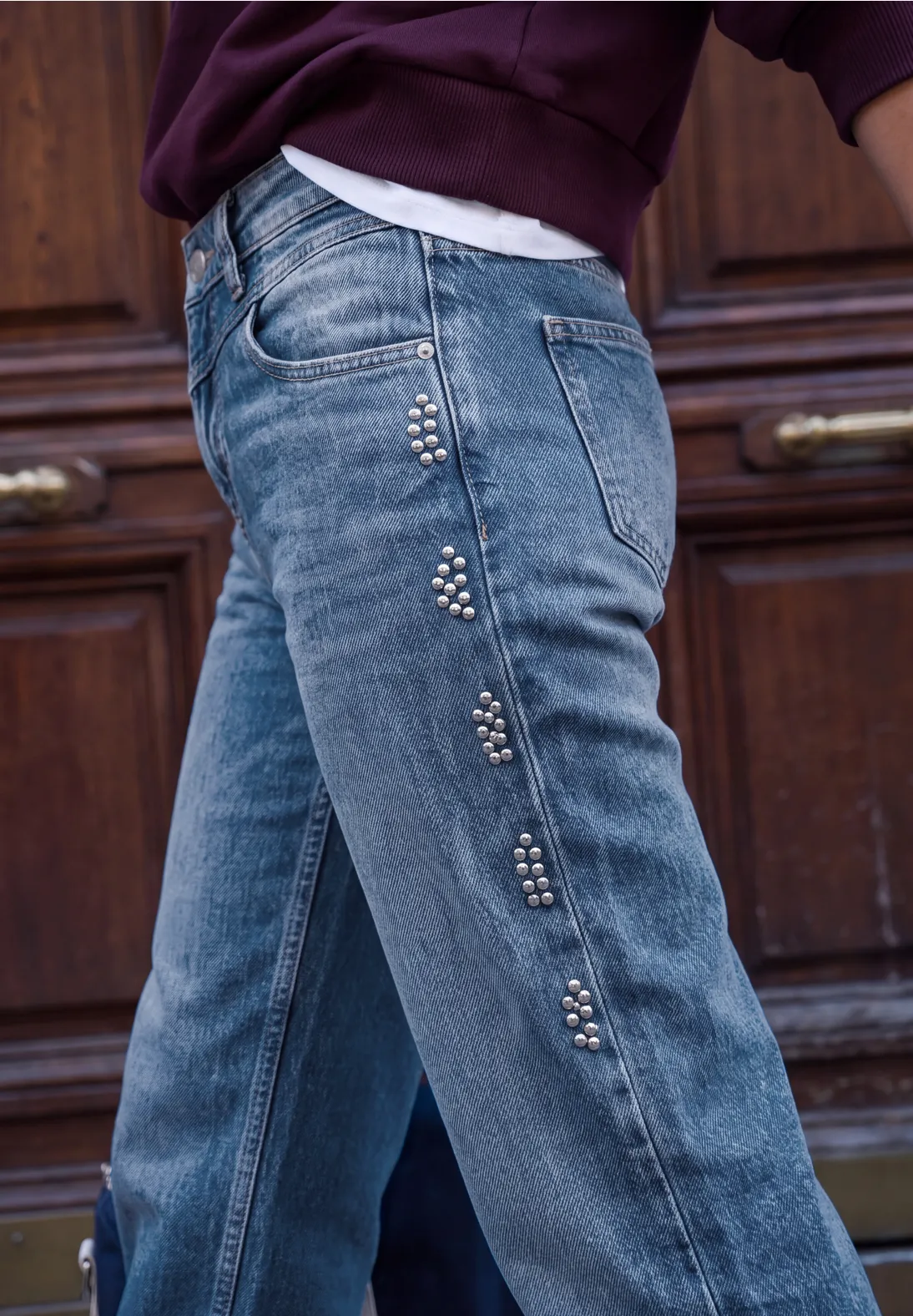 Street One Studio Wide Leg Jeans mit Nieten Luca - Mid Blue Authentic Washed