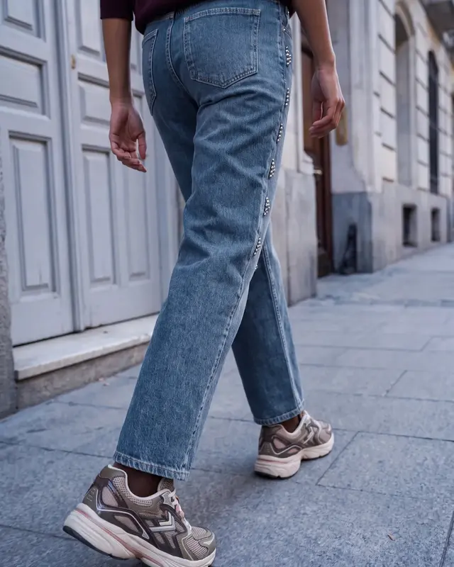 Street One Studio Wide Leg Jeans with Studs Luca - Mid Blue Authentic Washed