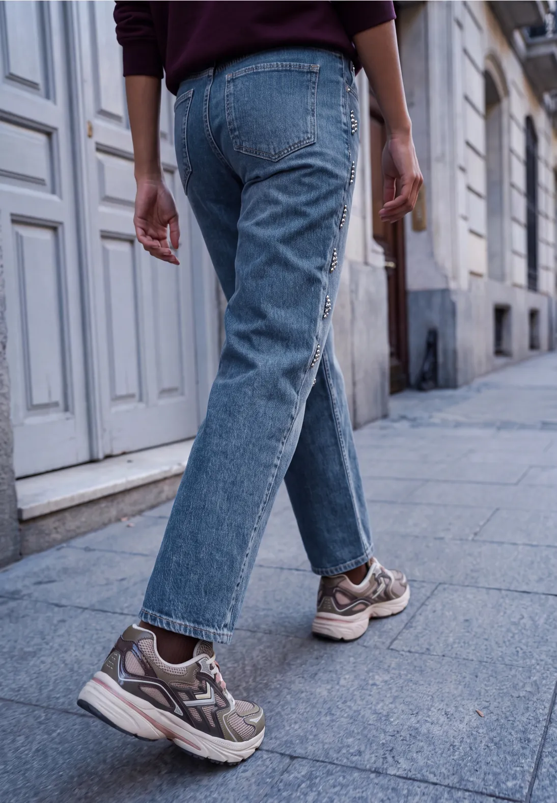 Street One Studio Wide Leg Jeans with Studs Luca - Mid Blue Authentic Washed
