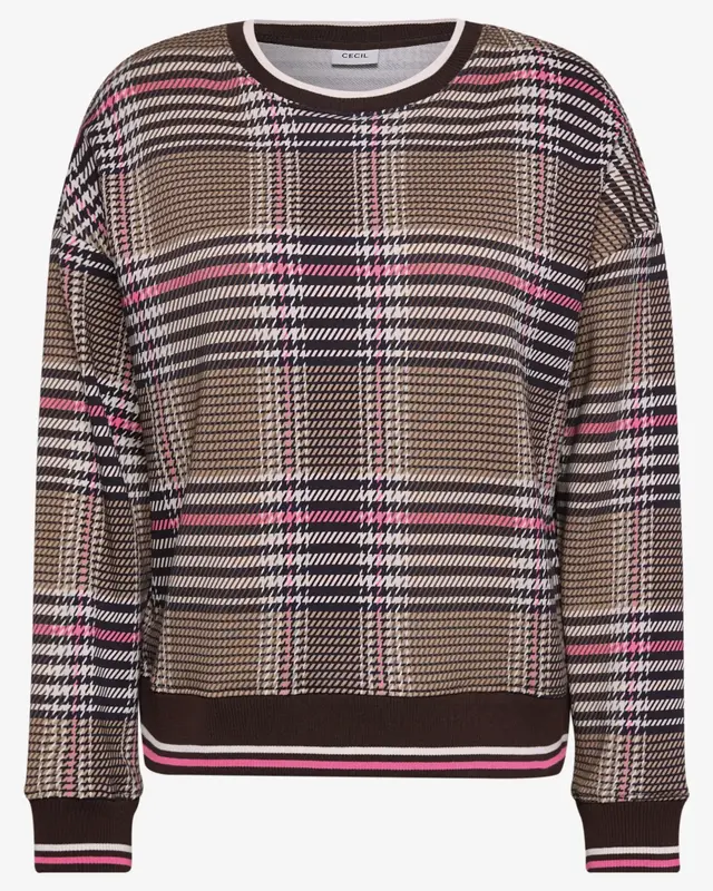 Cecil Sweatshirt mit Karo - Dark Toffee Brown