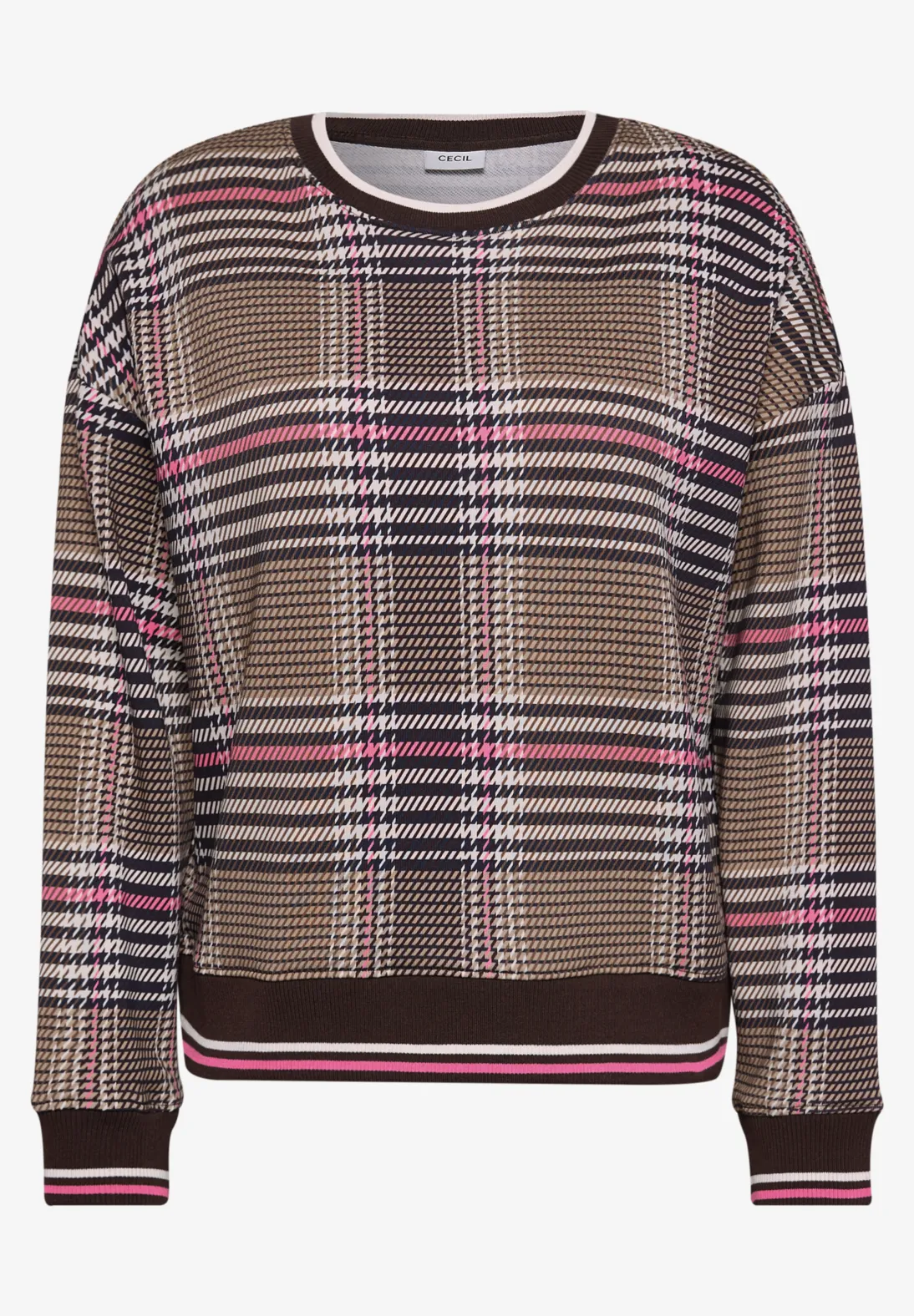 Cecil Sweatshirt met Ruit - Dark Toffee Brown